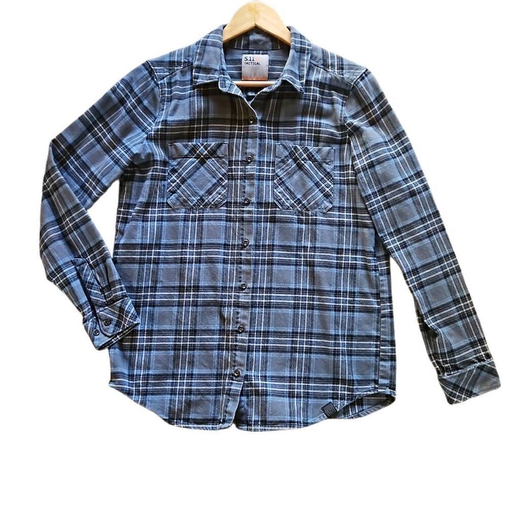 5.11 Tactical Women's Long Sleeve Flannel Shirt Blue Plaid Medium